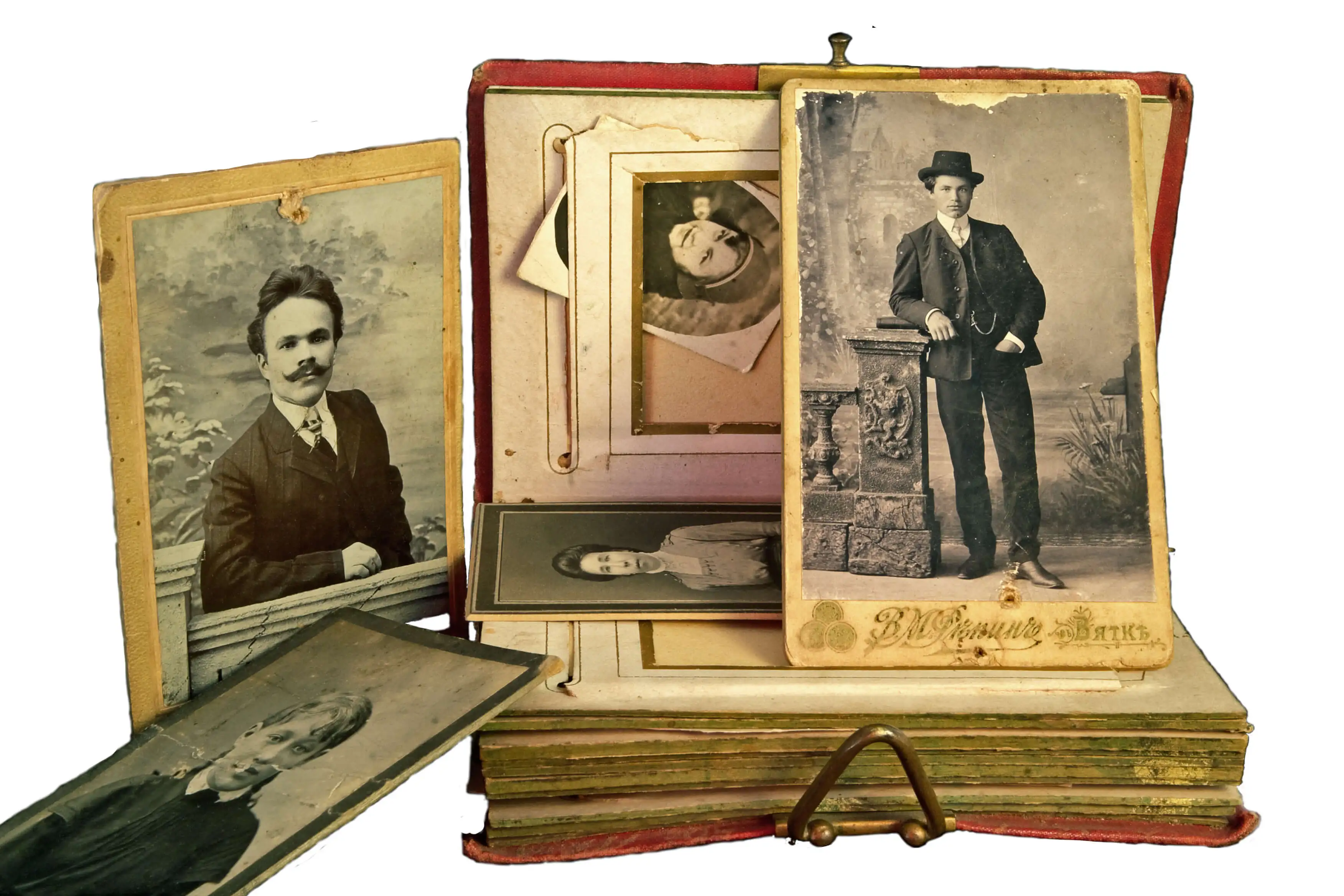 Professional genealogy research deliverables including family tree charts and historical photographs